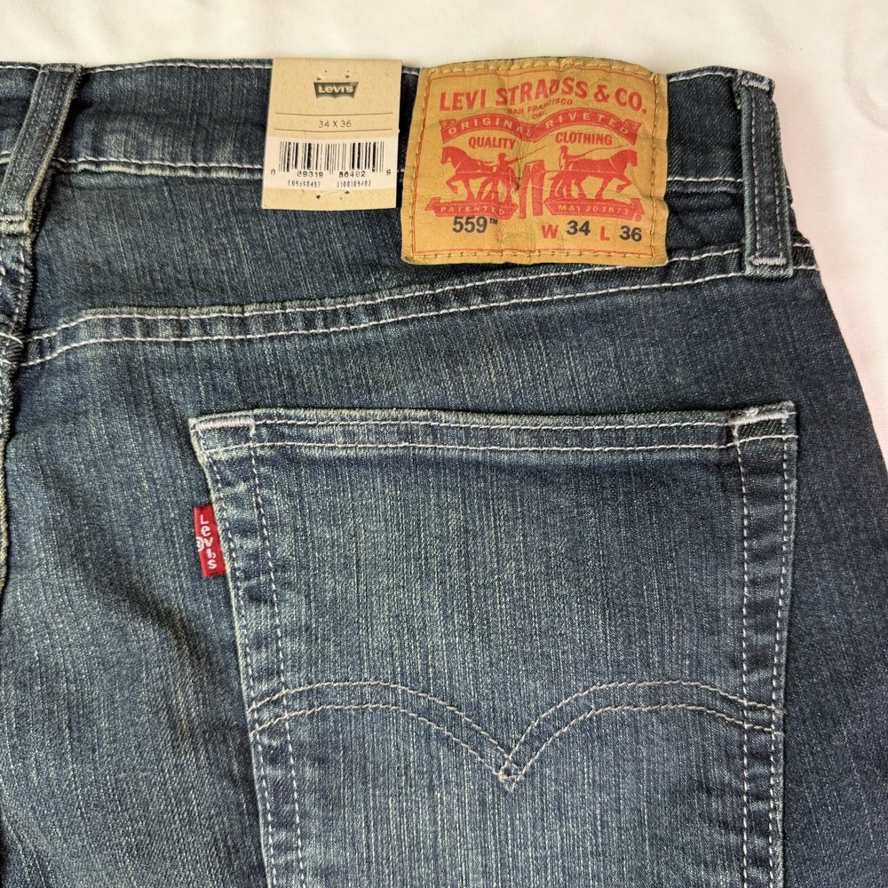 Levis 559 Relaxed Straight Jeans Mens 34x36 Dark Wash Blue Denim Pants 6042 - Picture 4 of 10